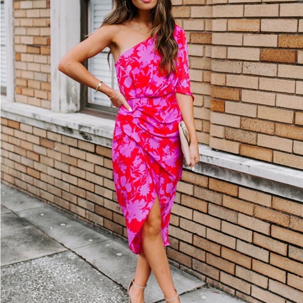 DO+BE Pink & Red one shoulder dress | Size Small